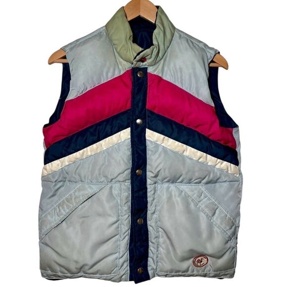 Vintage CAMEL Reversible Goose Down Puffer Vest Snap Light Blue Navy Men’s Small - Picture 1 of 5